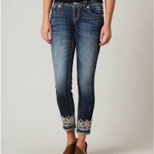 Miss Me Signature Cuffed Skinny embroidered bling jeans 29